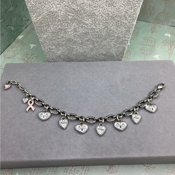 Vintage Brighton Silver and Pink Charm Bracelet Breast Cancer Awareness - Picture 4 of 5